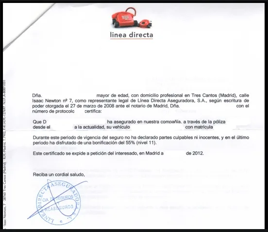 certificado de siniestralidad